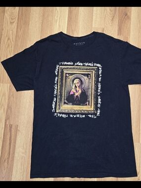PacSun Black Short-Sleeve Tee with Framed Religious Graphic